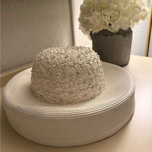 Embellished Bridal Floral Straw Hat in Ivory